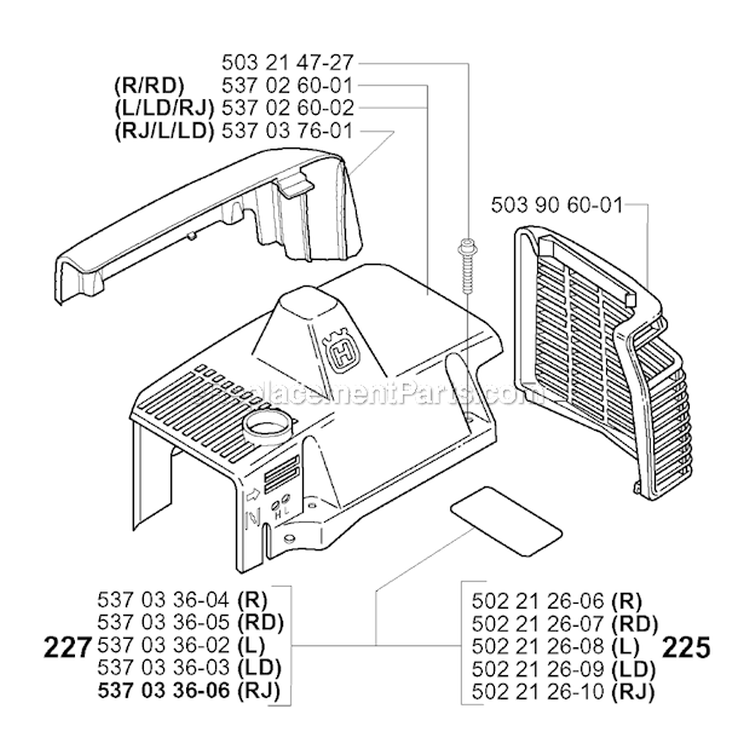 Cylinder Cover Diagram and Parts List for 225R 2000-10 Husqvarna Brush Cutter
