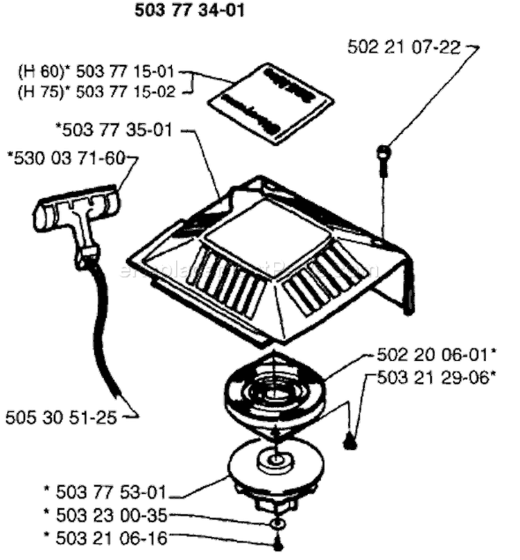 Page L Diagram and Parts List for 225H75 225 H75 1996-12 Husqvarna Hedge Trimmer