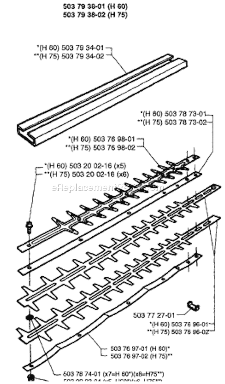 Page C Diagram and Parts List for 225H75 225 H75 1996-12 Husqvarna Hedge Trimmer