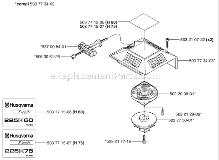 Page M Diagram and Parts List for 225H60 225 H60 2002-06 Husqvarna Hedge Trimmer
