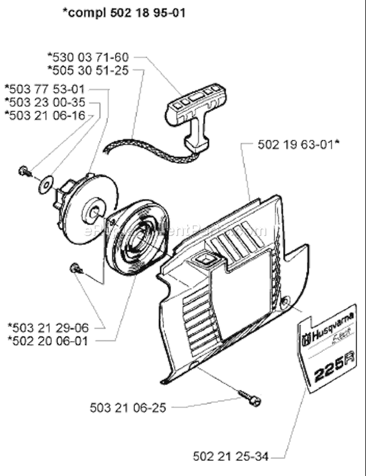 Page L Diagram and Parts List for 225LITE 225 Lite 106 25 20-16 -1998-12 Husqvarna Trimmer