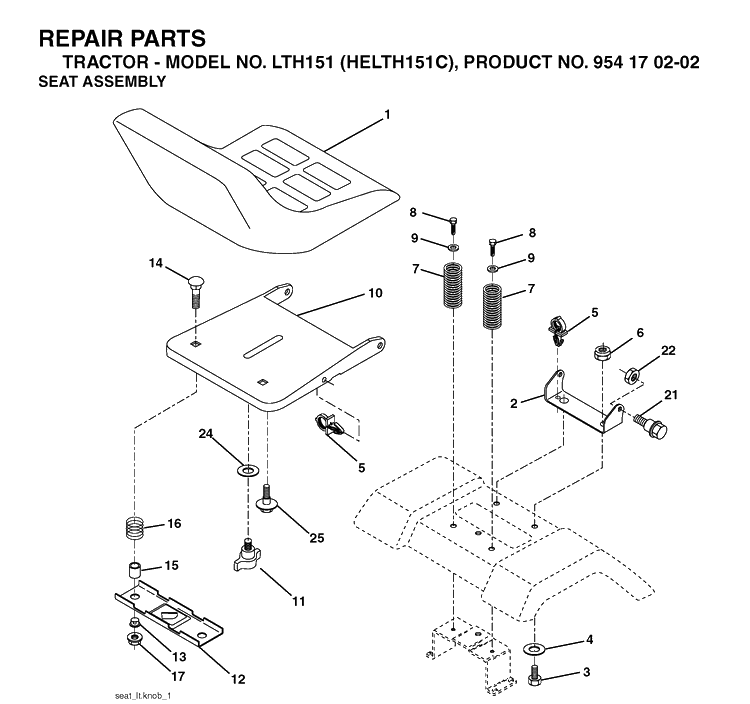 Seat Diagram and Parts List for LTH151 (HELTH151C)(2004-09) Husqvarna Lawn Tractor