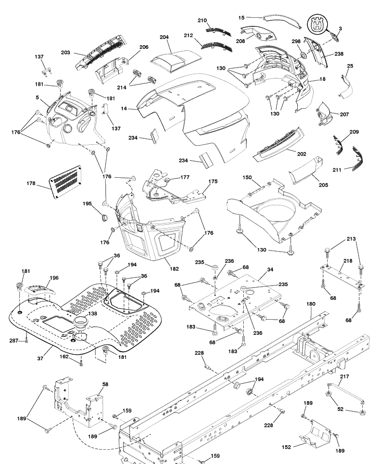 Chassis Diagram and Parts List for YTH20K46 (917289542)(2010-01) Husqvarna Lawn Mower