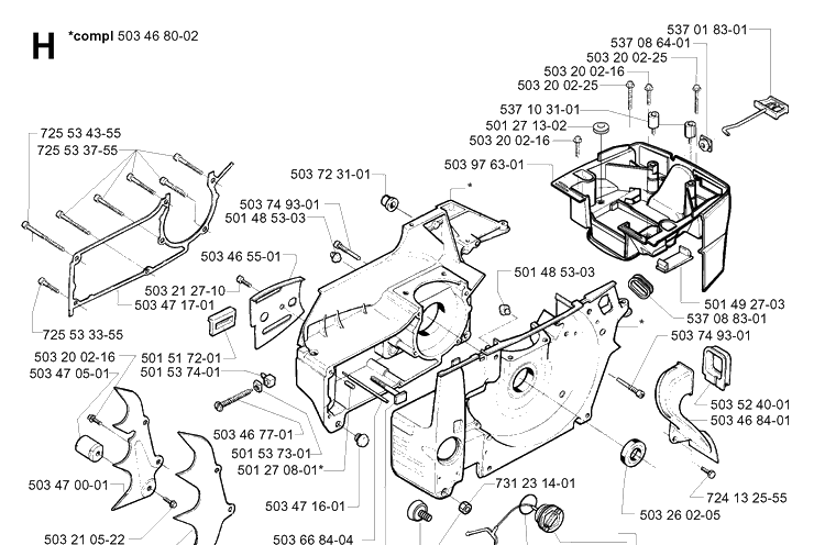 Crankcase Diagram and Parts List for 395XP/ (XPG)(20034000001-20051800000) Husqvarna Chainsaw
