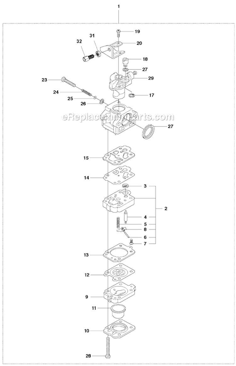 Carburetor Diagram and Parts List for 226RJ 2012-06 Husqvarna Brush Cutter
