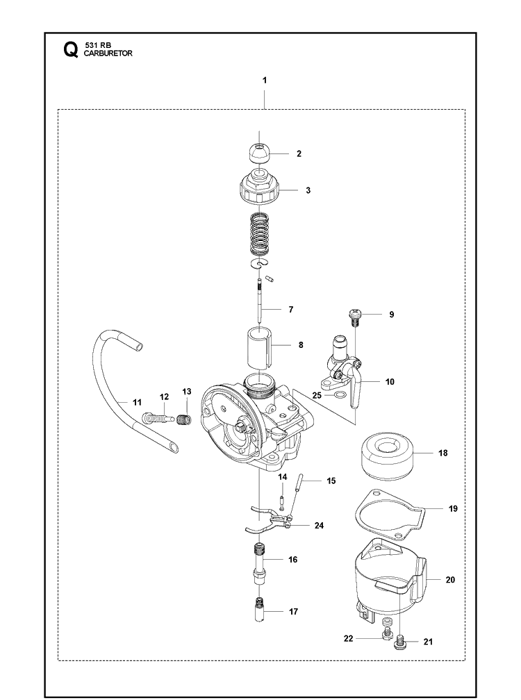 Carburetor Diagram and Parts List for 531RB  Husqvarna Brush Cutter
