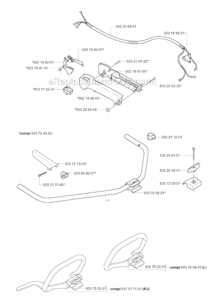 Handle  Controls Diagram and Parts List for 227RD 2000-10 Husqvarna Brush Cutter