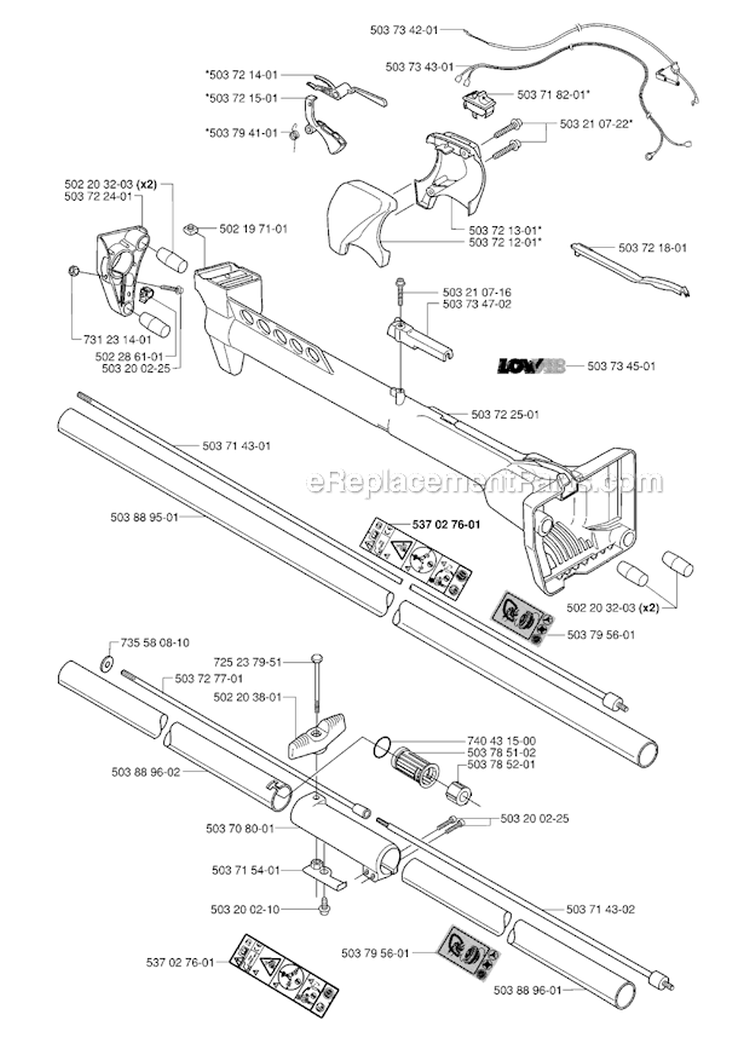 Shaft  Handle Diagram and Parts List for 227RD 2000-10 Husqvarna Brush Cutter