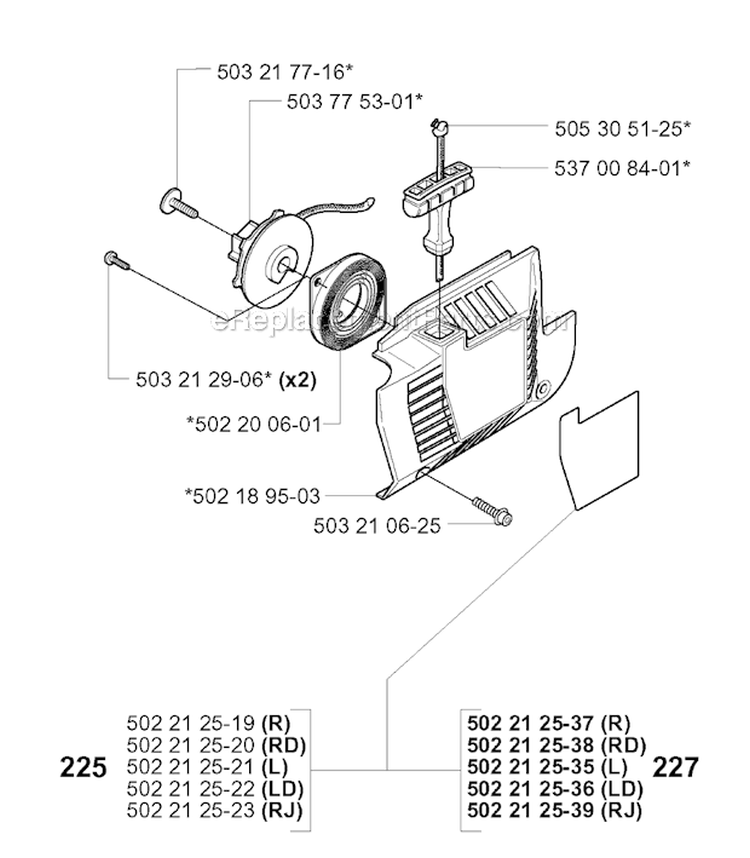 Starter Diagram and Parts List for 227RD 2000-10 Husqvarna Brush Cutter