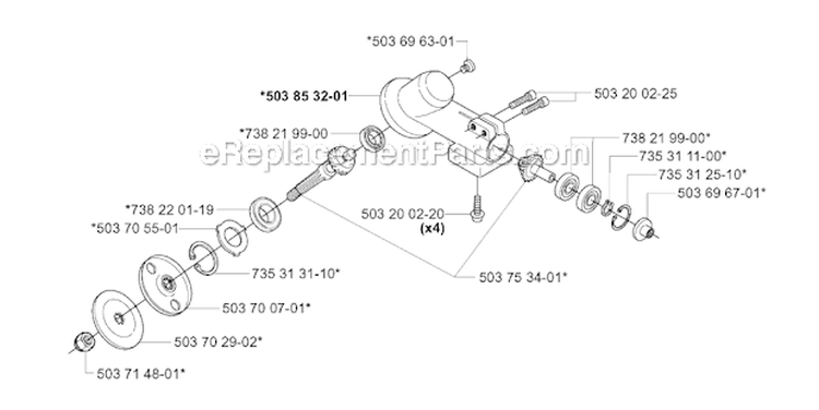 Bevel Gear Diagram and Parts List for 227RD 2000-10 Husqvarna Brush Cutter