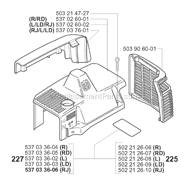 Cylinder Cover Diagram and Parts List for 227RD 2000-10 Husqvarna Brush Cutter