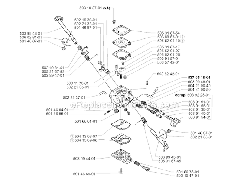 Carburetor Details Diagram and Parts List for 227RJ 2000-10 Husqvarna Brush Cutter