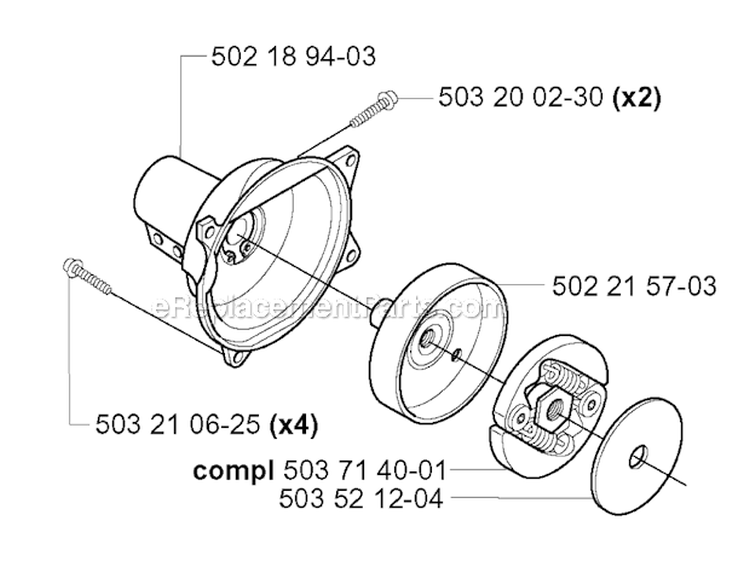 Clutch Diagram and Parts List for 227RJ 2000-10 Husqvarna Brush Cutter