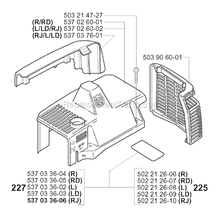 Cylinder Cover Diagram and Parts List for 227RJ 2000-10 Husqvarna Brush Cutter