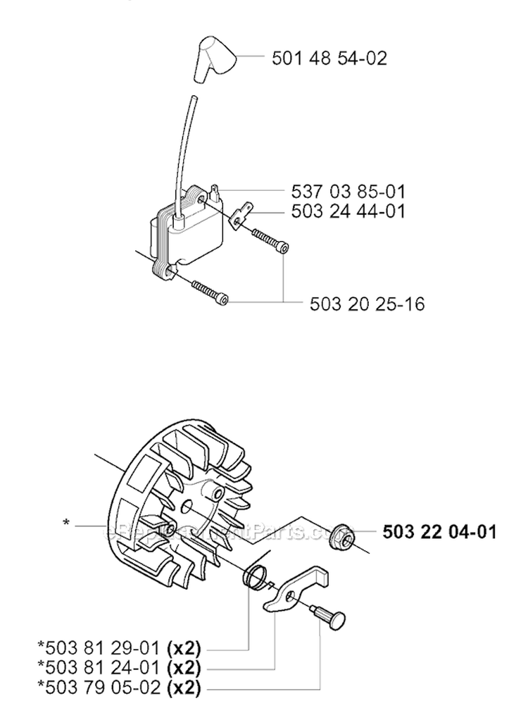 Ignition System Diagram and Parts List for 227R 2000-10 Husqvarna Brush Cutter