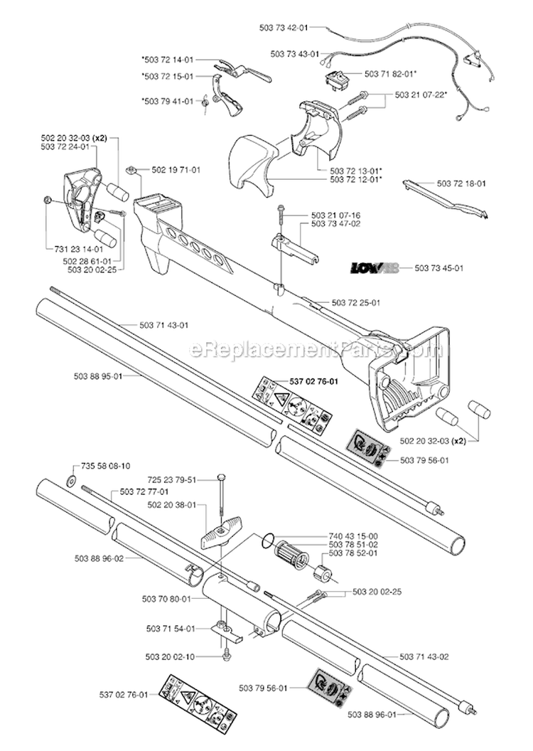 Shaft  Handle Diagram and Parts List for 227R 2000-10 Husqvarna Brush Cutter