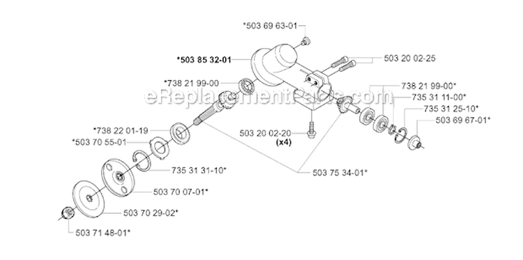 Bevel Gear Diagram and Parts List for 227R 2000-10 Husqvarna Brush Cutter