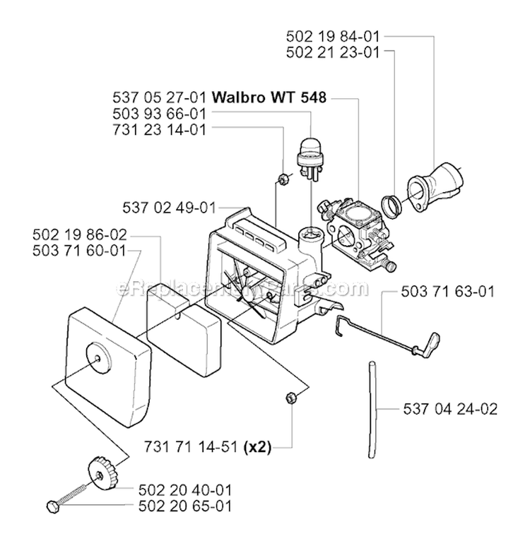 Carburetor  Air Filter Diagram and Parts List for 227R 2000-10 Husqvarna Brush Cutter