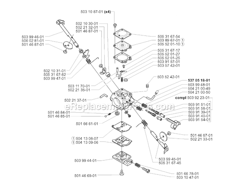 Carburetor Details Diagram and Parts List for 227R 2000-10 Husqvarna Brush Cutter