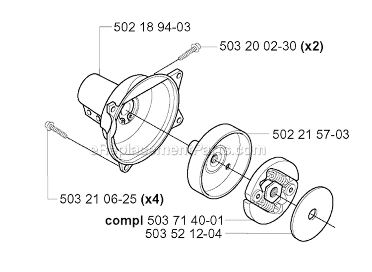 Clutch Diagram and Parts List for 227R 2000-10 Husqvarna Brush Cutter