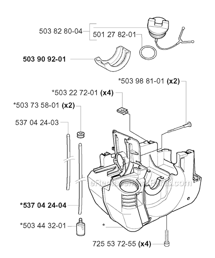 Crankcase Diagram and Parts List for 227R 2000-10 Husqvarna Brush Cutter