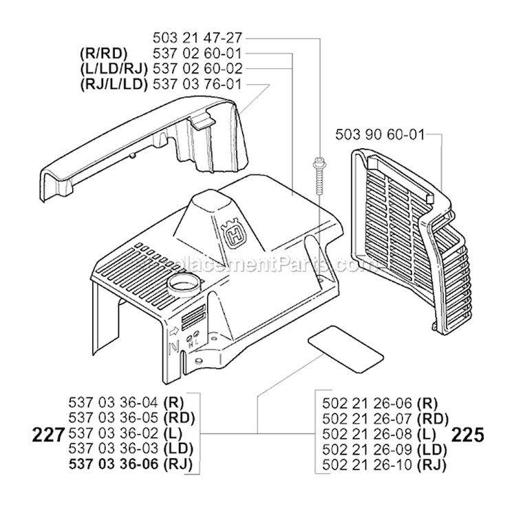 Cylinder Cover Diagram and Parts List for 227R 2000-10 Husqvarna Brush Cutter