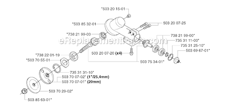 Bevel Gear Diagram and Parts List for 227R 2002-09 Husqvarna Brush Cutter
