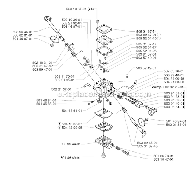 Carburetor Details Diagram and Parts List for 227R 2002-09 Husqvarna Brush Cutter