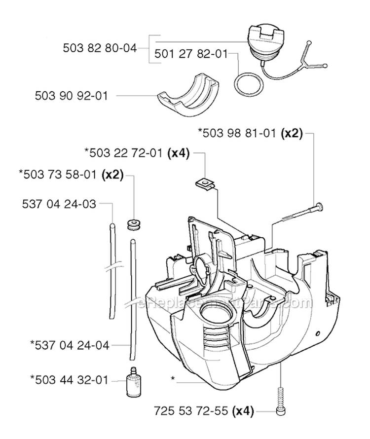 Crankcase Diagram and Parts List for 227R 2002-09 Husqvarna Brush Cutter