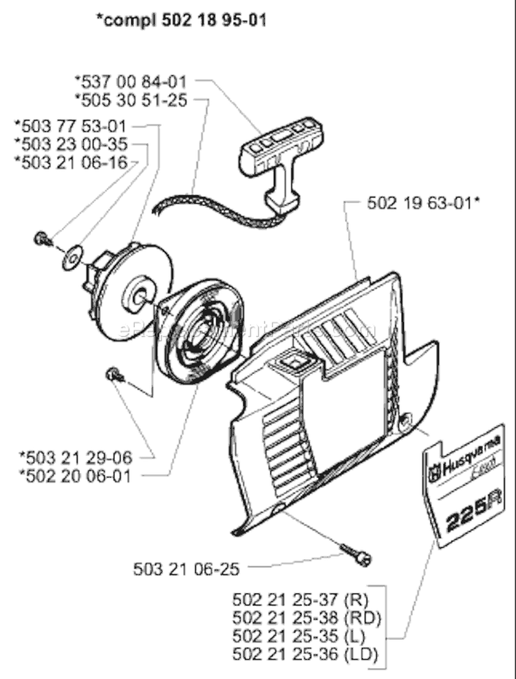 Page M Diagram and Parts List for 227RD 227 RD 1999-09 Husqvarna Trimmer