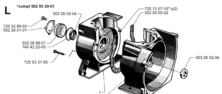 Crankcase Diagram and Parts List for 265RX 19954500001-19991000000 Husqvarna Brush Cutter