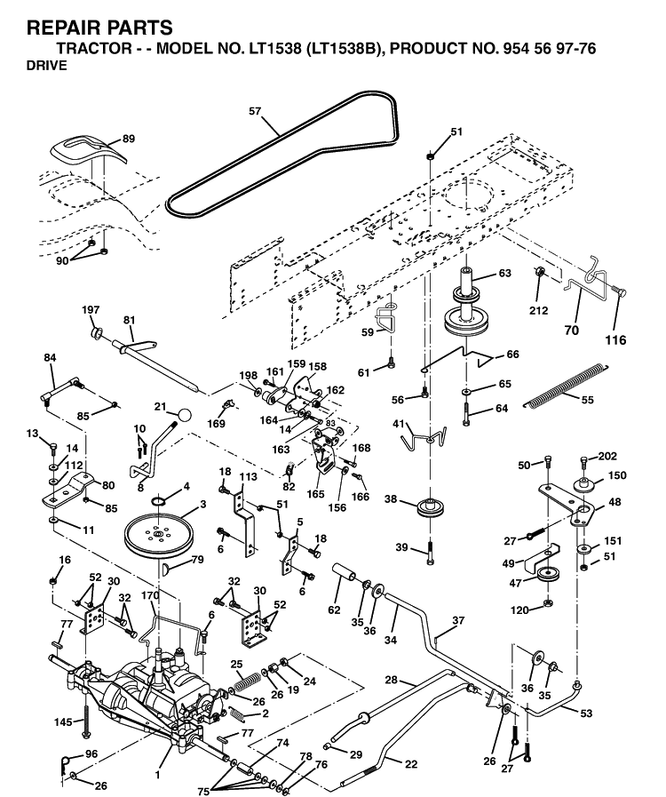 Drive Diagram and Parts List for LT1538-LT1538B 2002-11 Husqvarna Lawn Tractor
