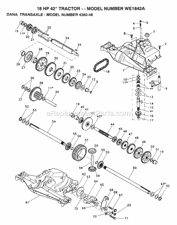 Dana Transaxle Diagram and Parts List for WE1842A 1993 Husqvarna Lawn Tractor