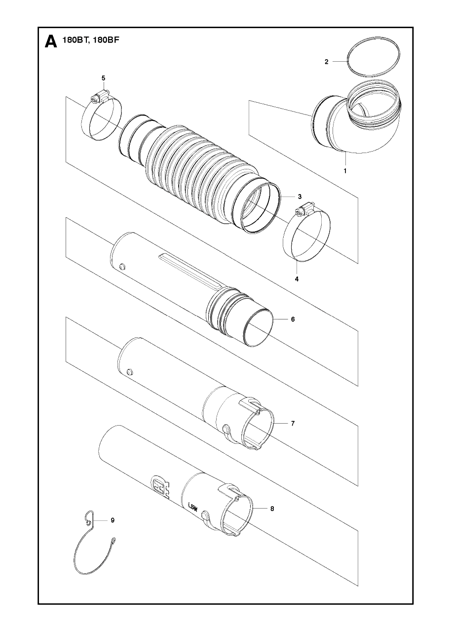 Tube Diagram and Parts List for 180BT 20084000001 & Above Husqvarna Leaf Blower / Vacuum