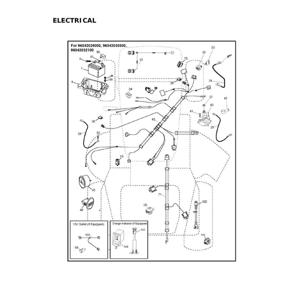 Electrical 1 Diagram and Parts List for 96043032100  Husqvarna Lawn Tractor
