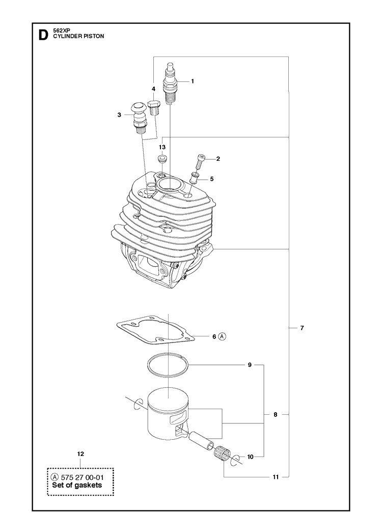 Cylinder Piston Diagram and Parts List for 562XP 2011-06 Husqvarna Chainsaw