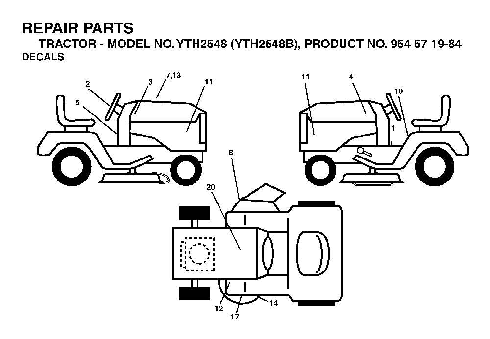 Decals Diagram and Parts List for YTH2548B (954571984)(2004-06) Husqvarna Lawn Tractor