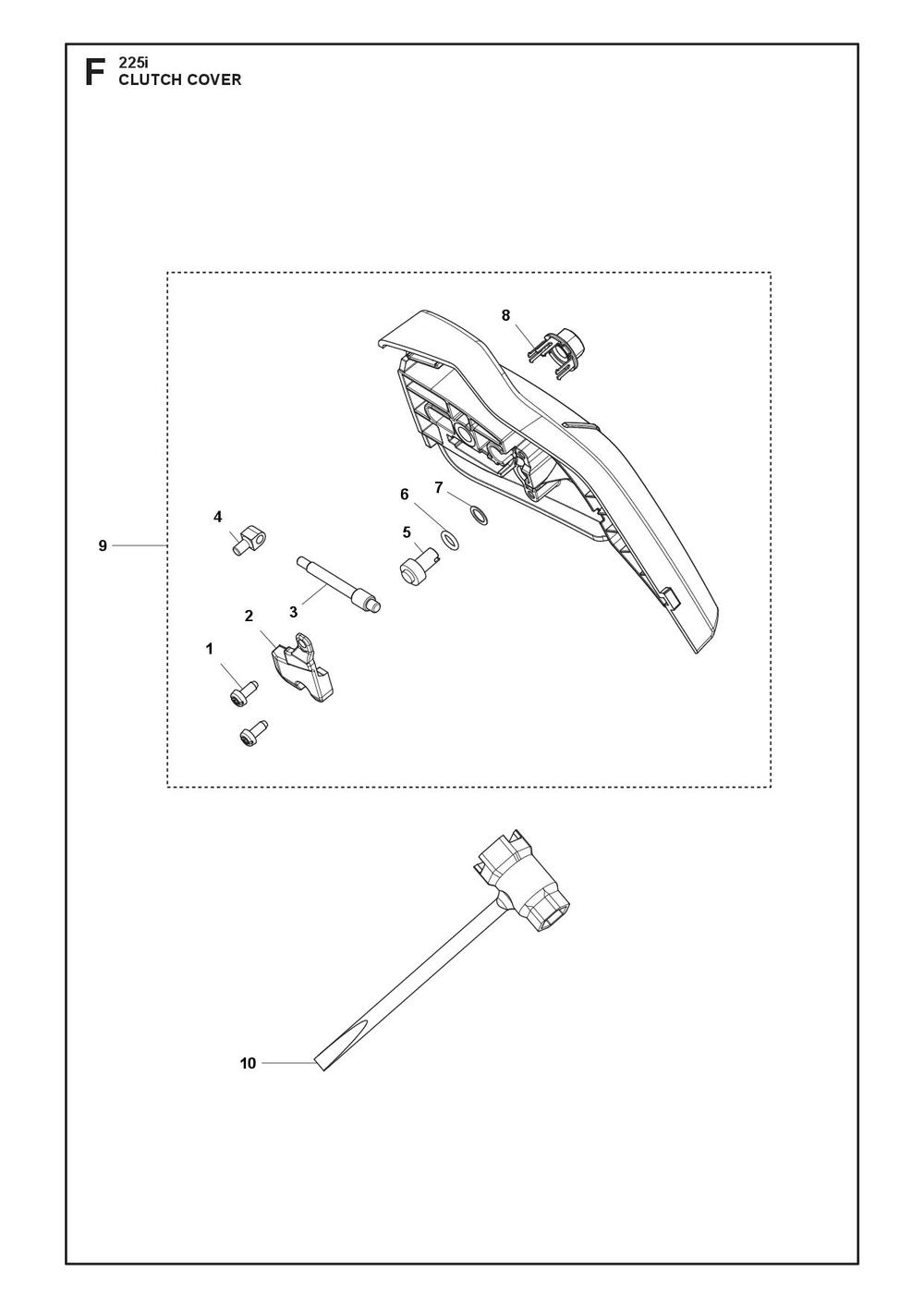 Clutch Cover Diagram and Parts List for 225I  Husqvarna Chainsaw