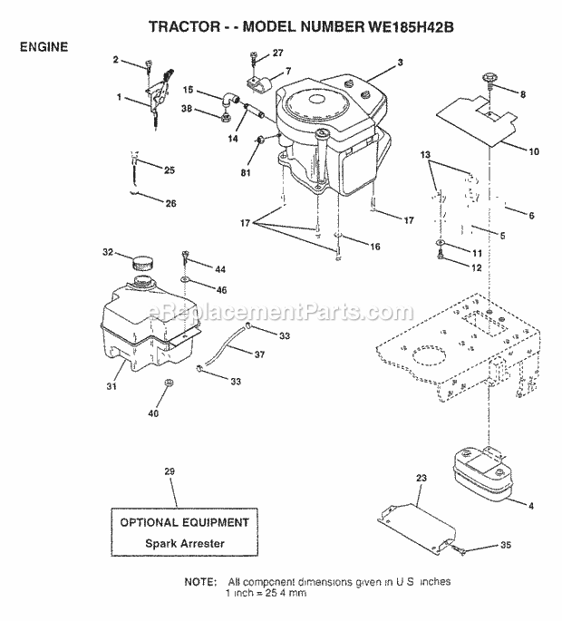 Engine Diagram and Parts List for WE185H42B 1997 Husqvarna Lawn Tractor