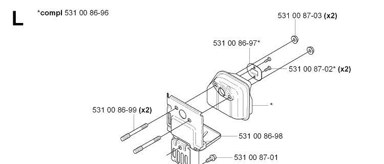 Muffler Diagram and Parts List for 224L  Husqvarna Edger