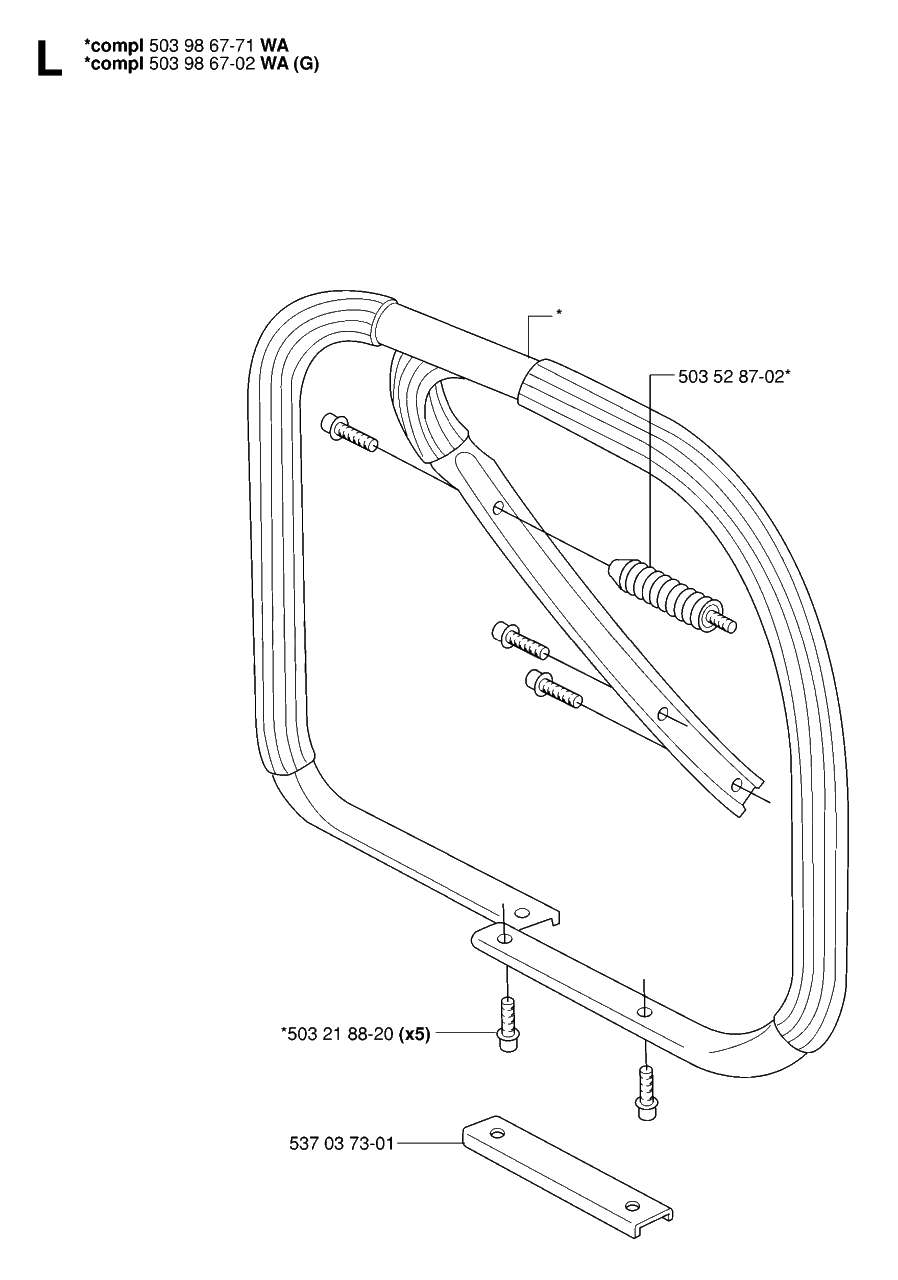 Handle Diagram and Parts List for 390XP-XPG-XPW 20064000001 & Above Husqvarna Chainsaw