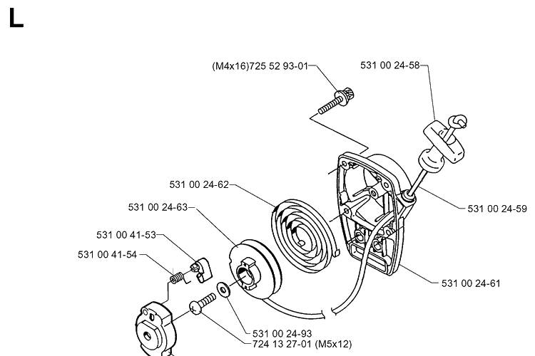 Starter 2 Diagram and Parts List for 132R 19994000001-20050100000 Husqvarna Brush Cutter