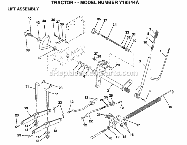 Lift Assembly Diagram and Parts List for Y19H44A 1995 Husqvarna Lawn Tractor