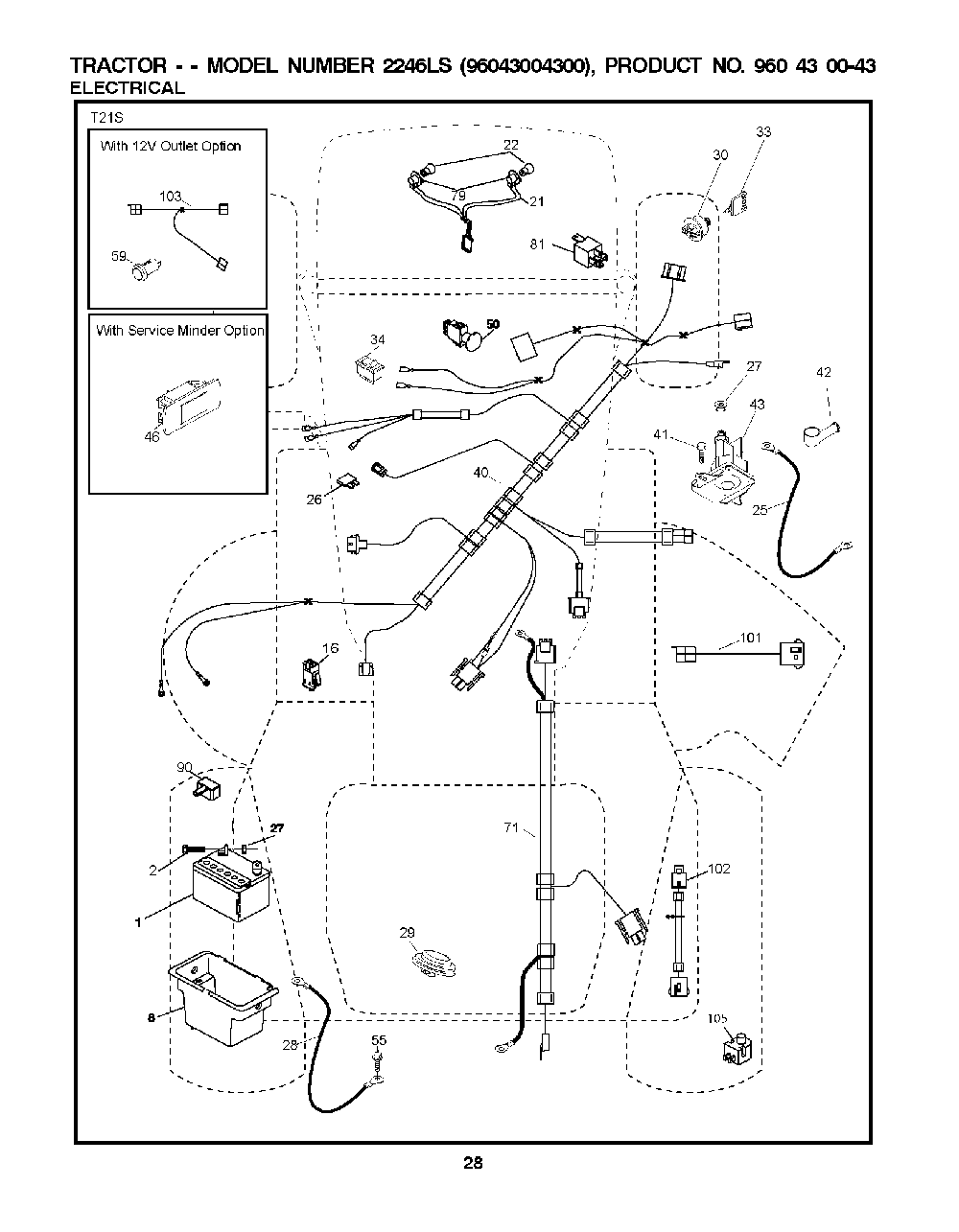 Electrical Diagram and Parts List for 2246LS (96043004300)(2008-01) Husqvarna Lawn Tractor