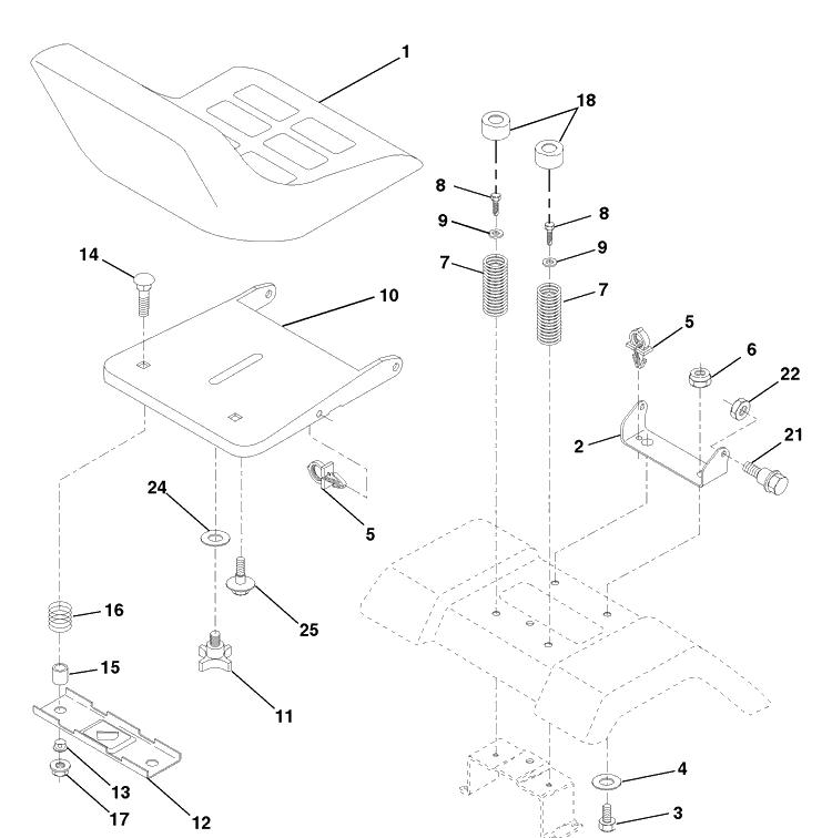 Seat Assembly Diagram and Parts List for YTH160 (954140008B)(1998-07) Husqvarna Lawn Mower