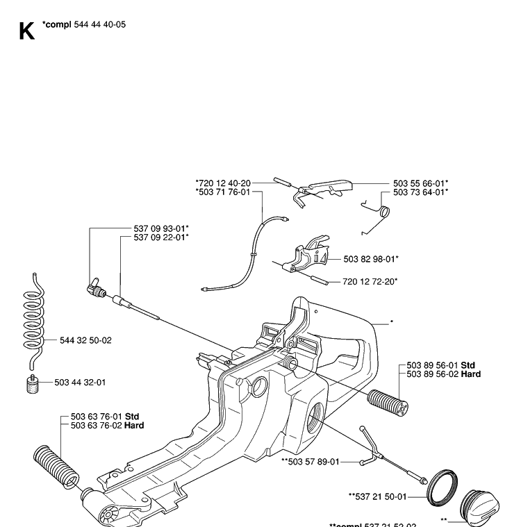 Fuel Tank Diagram and Parts List for 362XP 20070100001-Current Husqvarna Chainsaw
