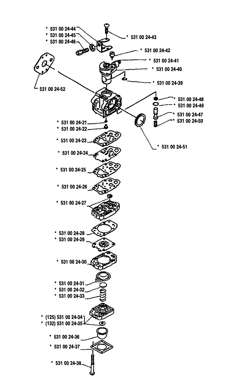 Carburetor Parts Diagram and Parts List for 132RB 1991-11 Husqvarna Brush Cutter