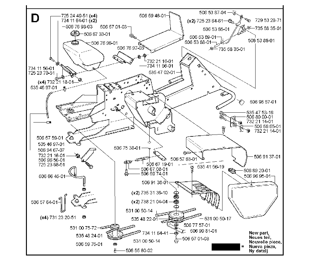 Chassis / Frame Diagram and Parts List for RIDER13RSPECIAL (953533901)(2006-01) Husqvarna Lawn Tractor