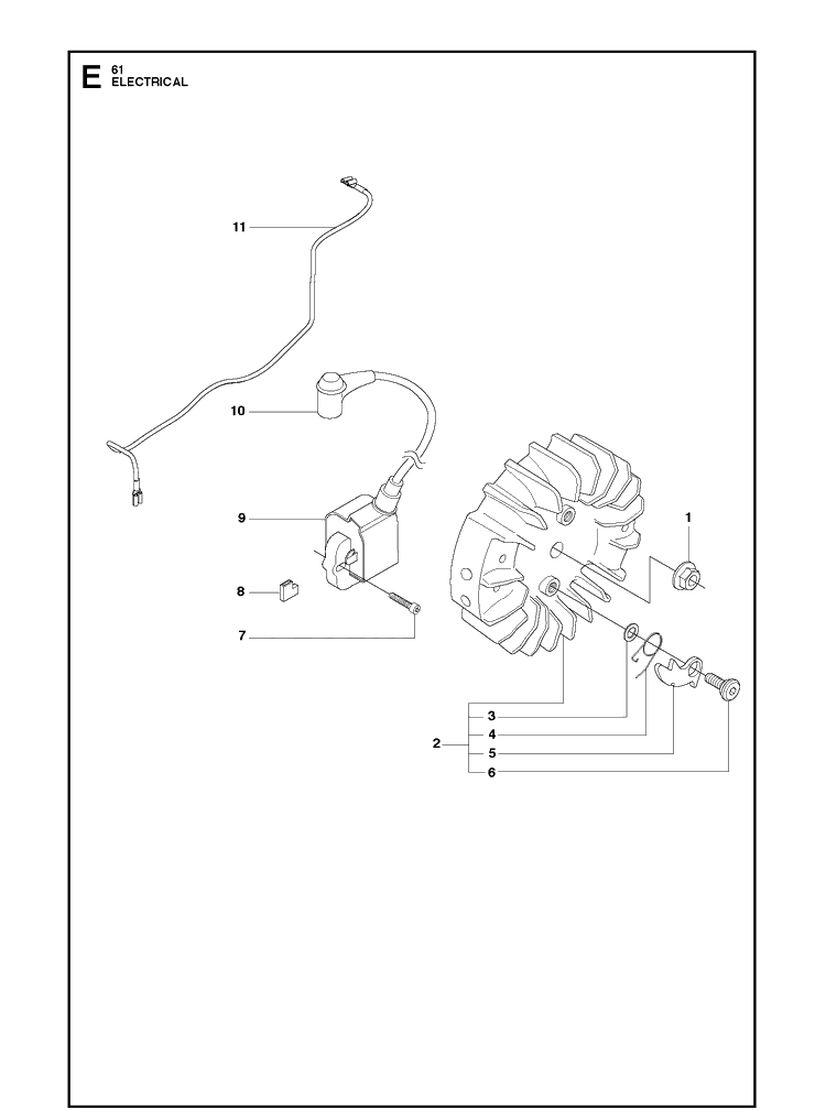 Electrical 2 Diagram and Parts List for 61  Husqvarna Chainsaw