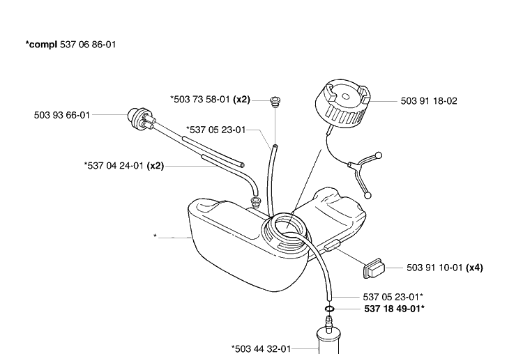 Fuel Tank Diagram and Parts List for 323E 2006-04 Husqvarna Edger